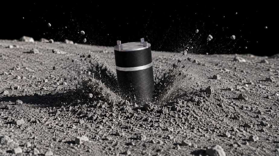 A Melange penetrator probe emplaced in lunar regolith