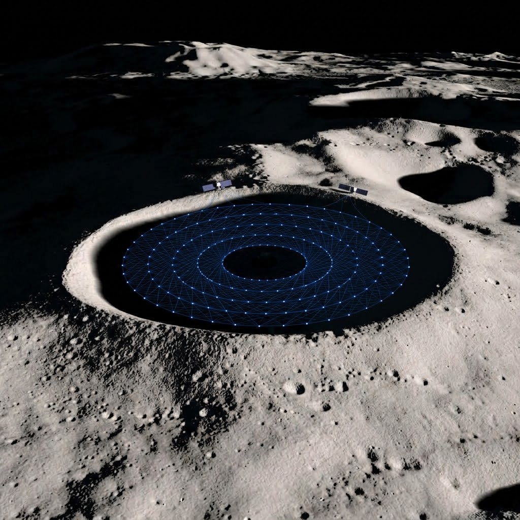 Rendering of a probe network across a crater floor